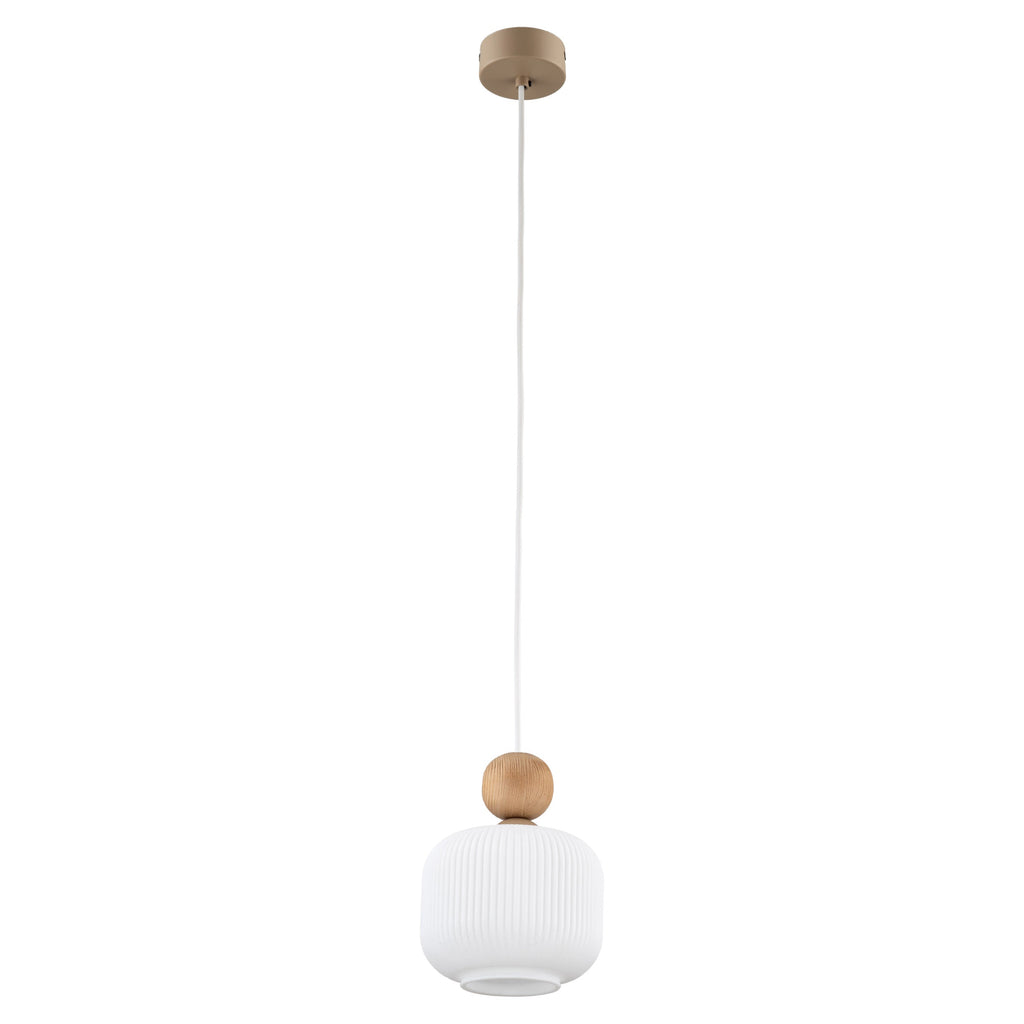 BALLO Ribbed Glass & Wood Mini Pendant for Kitchen Island & Bedside