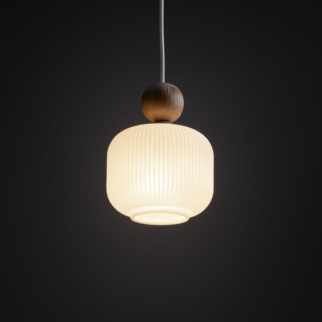 BALLO Ribbed Glass & Wood Mini Pendant for Kitchen Island & Bedside
