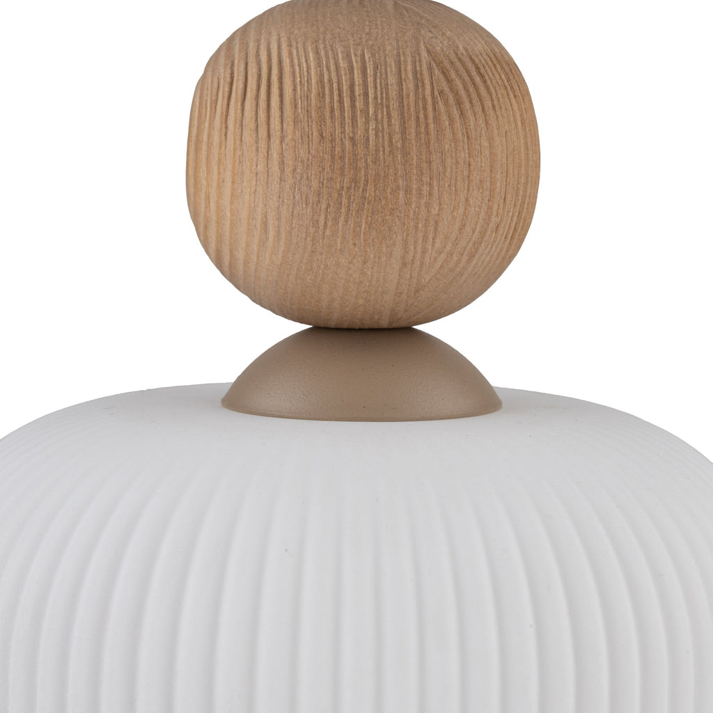 BALLO Ribbed Glass & Wood Mini Pendant for Kitchen Island & Bedside
