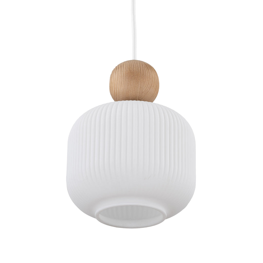 BALLO Ribbed Glass & Wood Mini Pendant for Kitchen Island & Bedside