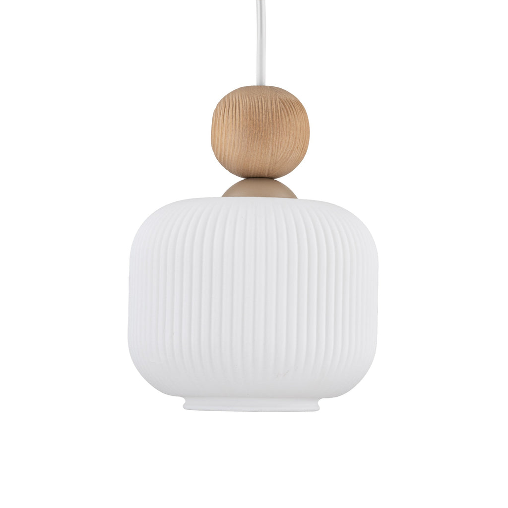 BALLO Ribbed Glass & Wood Mini Pendant for Kitchen Island & Bedside