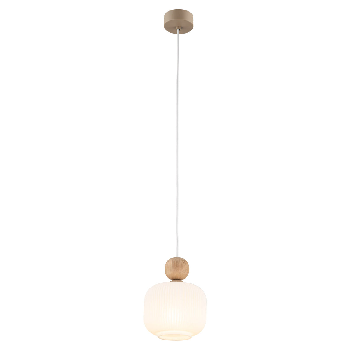 BALLO Ribbed Glass & Wood Mini Pendant for Kitchen Island & Bedside