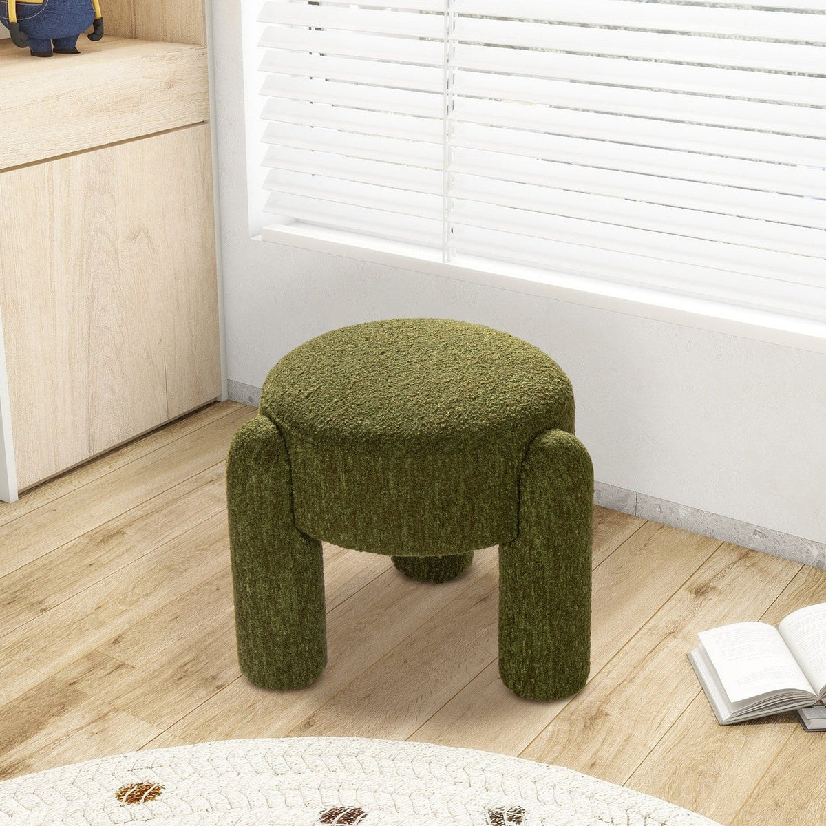 Olea Boucle Ottoman - Moss Green