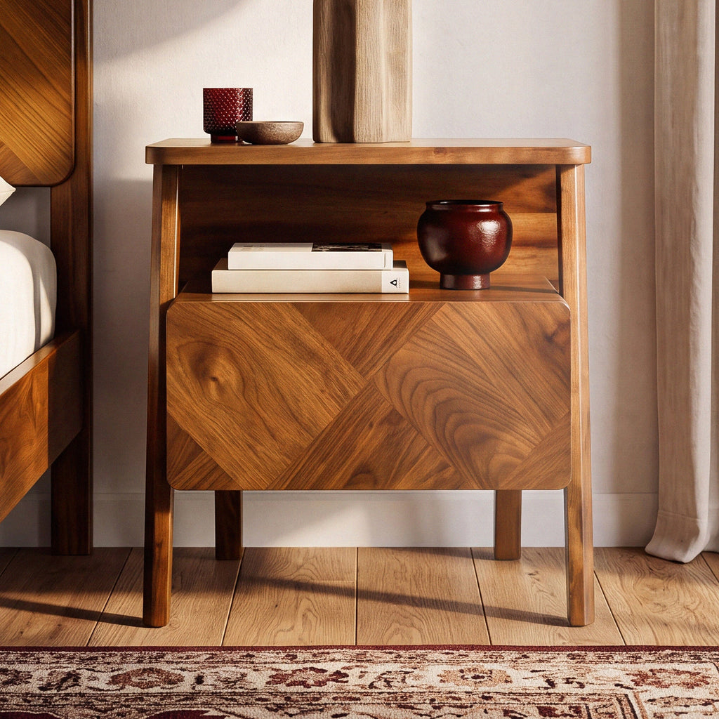 Rum Solid Wood Nightstand