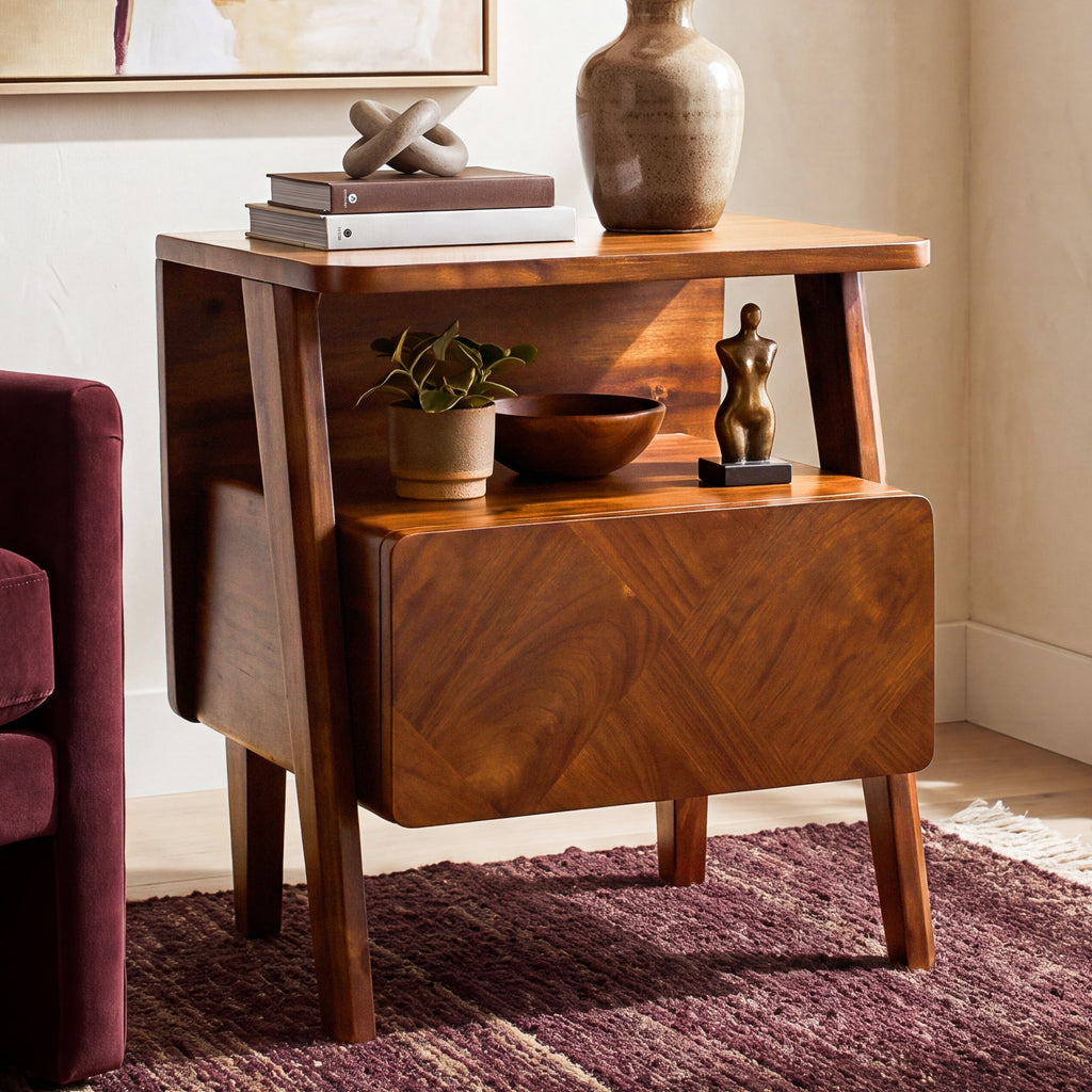 Rum Solid Wood Nightstand