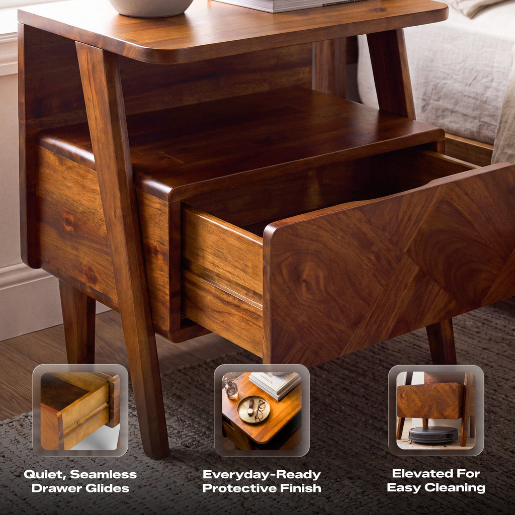 Rum Solid Wood Nightstand